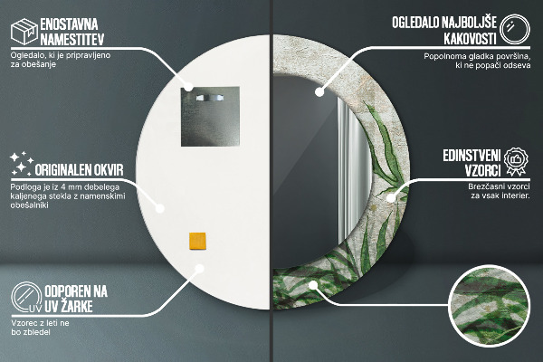 Espejo redondo con decoración Hojas de helecho