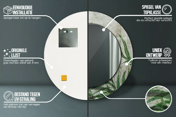 Espejo redondo con decoración Hojas de helecho