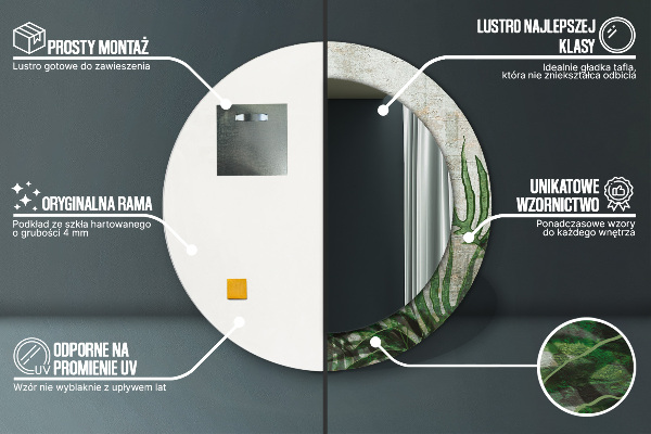 Espejo redondo con decoración Hojas de helecho