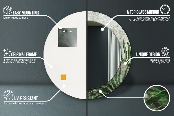 Espejo redondo con decoración Hojas de helecho