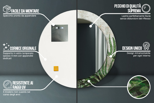 Espejo redondo con decoración Hojas de helecho