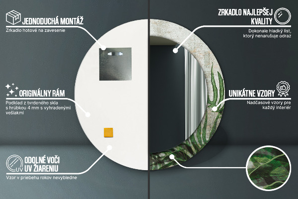 Espejo redondo con decoración Hojas de helecho