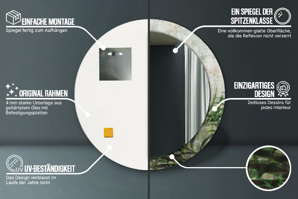 Espejo redondo con decoración Hojas de helecho