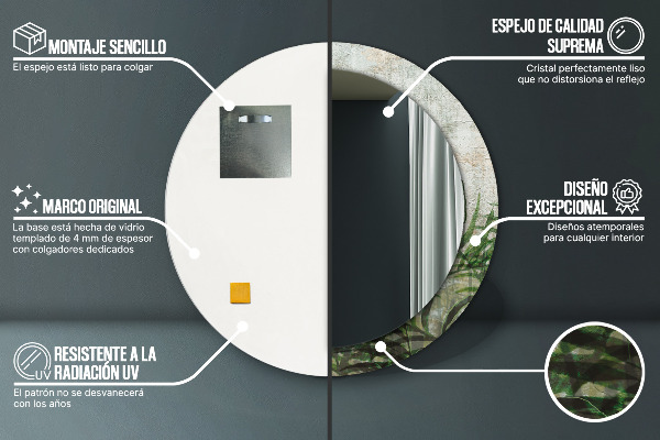 Espejo redondo con decoración Hojas de helecho