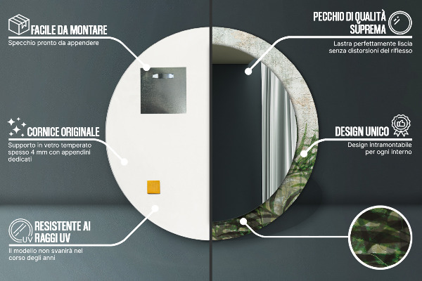 Espejo redondo con decoración Hojas de helecho