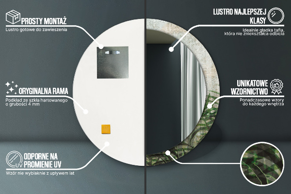 Espejo redondo con decoración Hojas de helecho