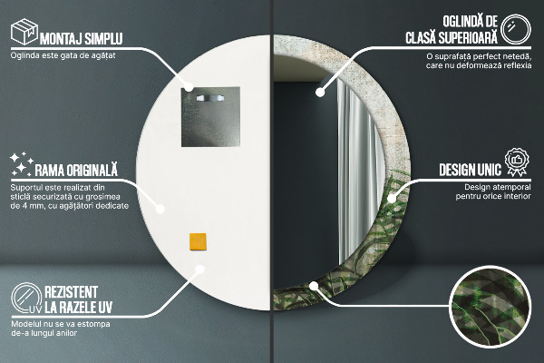 Espejo redondo con decoración Hojas de helecho