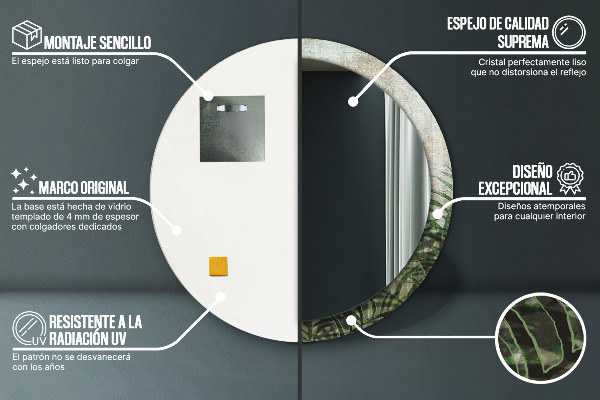 Espejo redondo con decoración Hojas de helecho