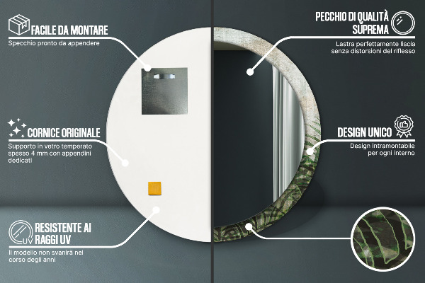 Espejo redondo con decoración Hojas de helecho