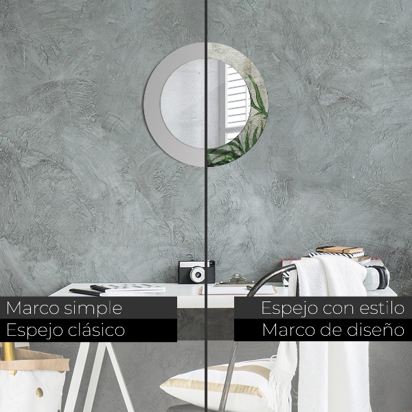 Espejo redondo con decoración Hojas de helecho