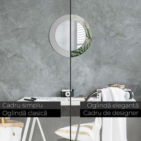Espejo redondo con decoración Hojas de helecho
