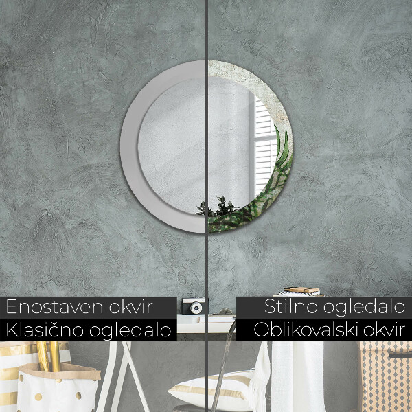Espejo redondo con decoración Hojas de helecho