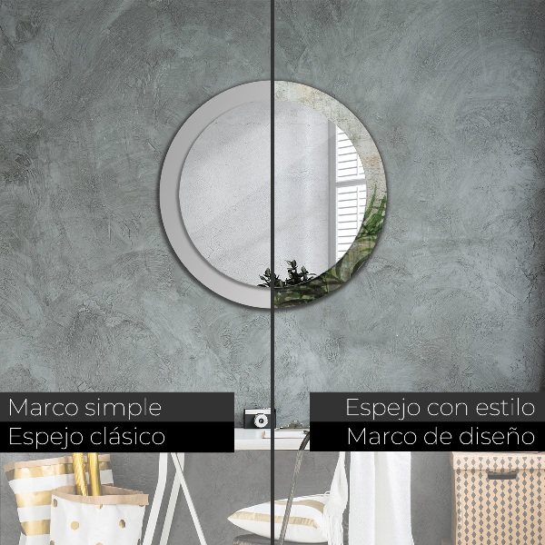 Espejo redondo con decoración Hojas de helecho