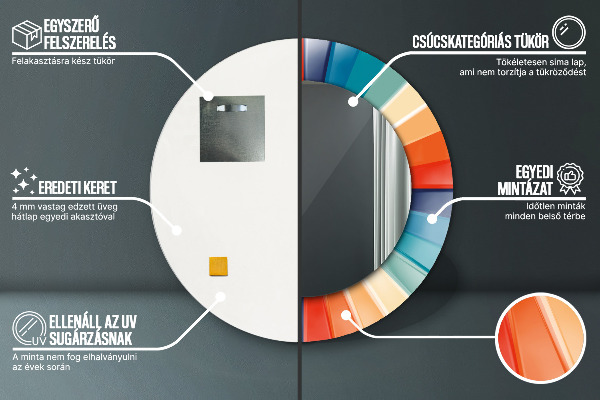 Espejo redondo marco estampado Rayas concéntricas radiales