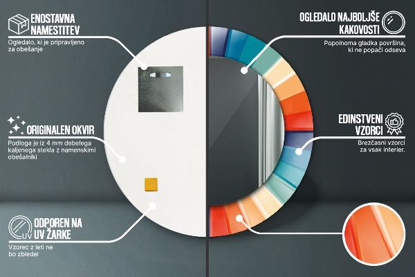 Espejo redondo marco estampado Rayas concéntricas radiales