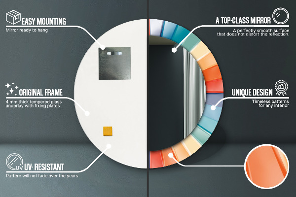 Espejo redondo marco estampado Rayas concéntricas radiales