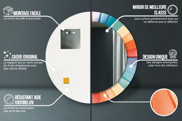 Espejo redondo marco estampado Rayas concéntricas radiales