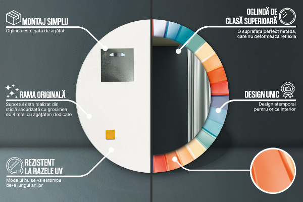 Espejo redondo marco estampado Rayas concéntricas radiales