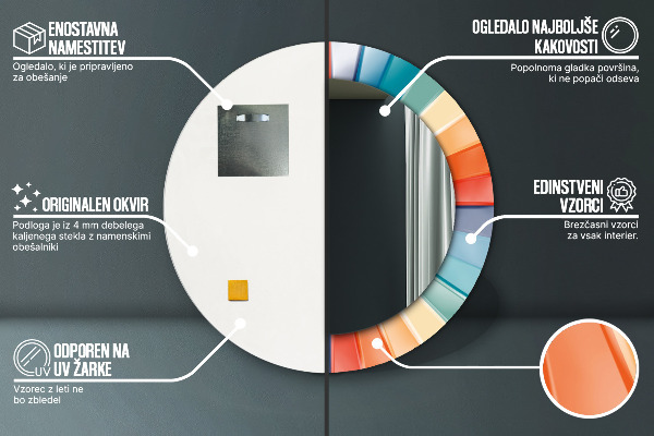 Espejo redondo marco estampado Rayas concéntricas radiales