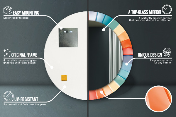 Espejo redondo marco estampado Rayas concéntricas radiales