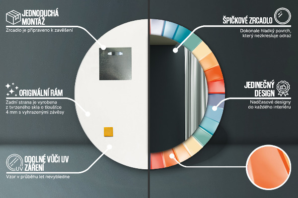 Espejo redondo marco estampado Rayas concéntricas radiales