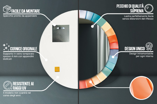 Espejo redondo marco estampado Rayas concéntricas radiales