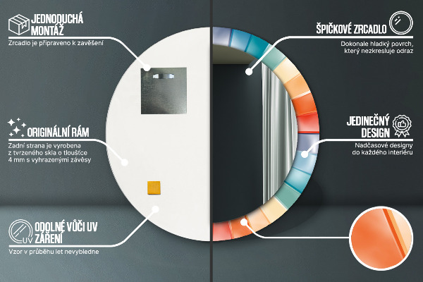 Espejo redondo marco estampado Rayas concéntricas radiales