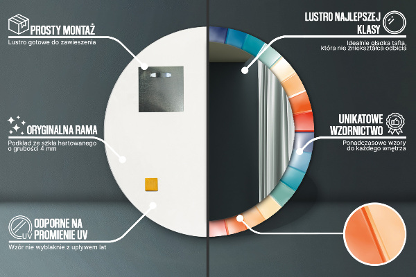 Espejo redondo marco estampado Rayas concéntricas radiales
