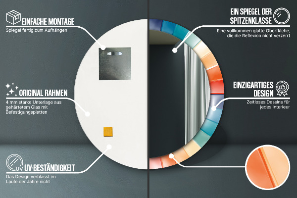 Espejo redondo marco estampado Rayas concéntricas radiales