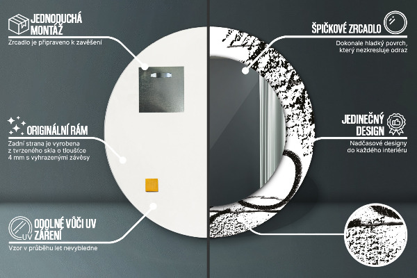 Espejo redondo marco con estampado decorativo Patrón de grafiti