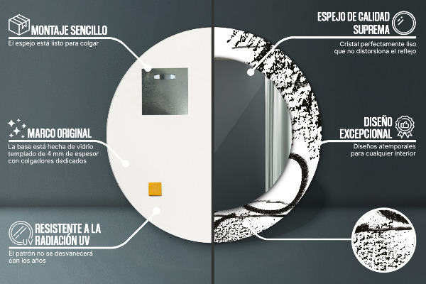 Espejo redondo marco con estampado decorativo Patrón de grafiti