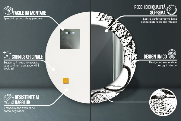 Espejo redondo marco con estampado decorativo Patrón de grafiti