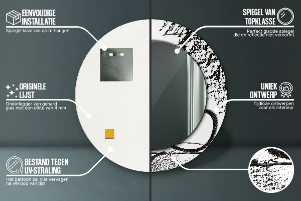 Espejo redondo marco con estampado decorativo Patrón de grafiti