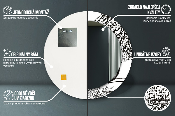 Espejo redondo marco con estampado decorativo Patrón de grafiti