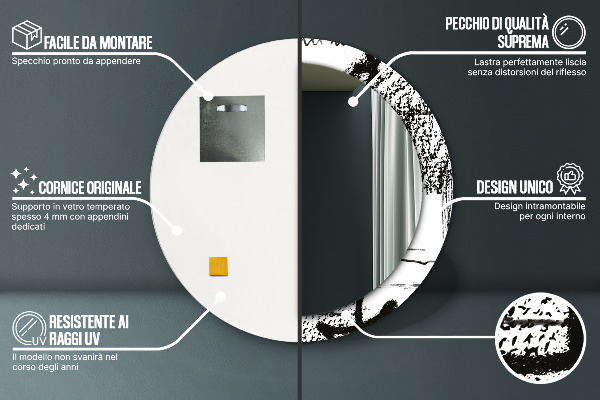 Espejo redondo marco con estampado decorativo Patrón de grafiti