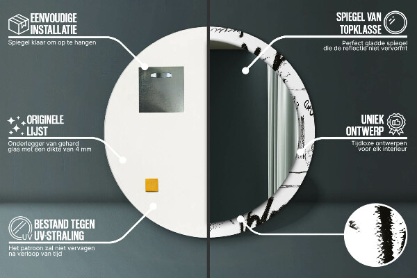 Espejo redondo marco con estampado decorativo Patrón de grafiti