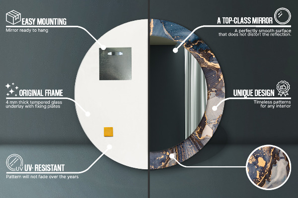 Espejo redondo marco con estampado decorativo Fluido abstracto