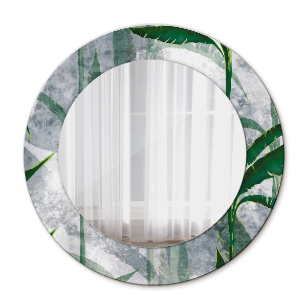 Espejo redondo marco con estampado decorativo Hojas tropicales