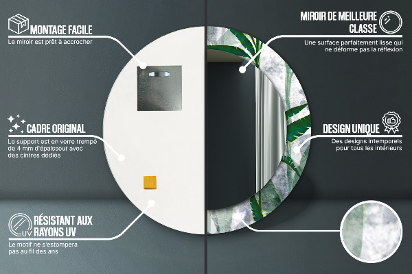 Espejo redondo marco con estampado decorativo Hojas tropicales