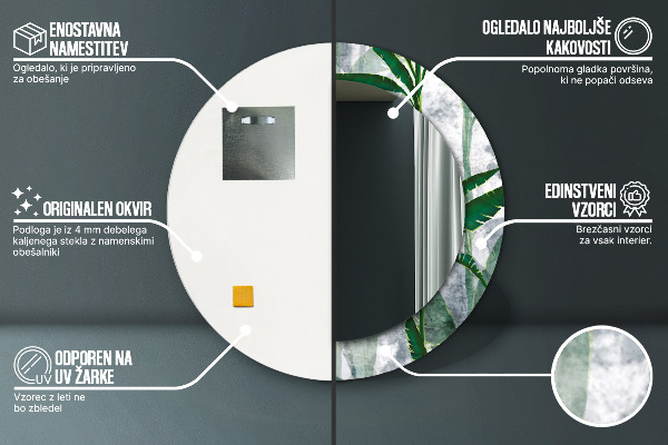 Espejo redondo marco con estampado decorativo Hojas tropicales