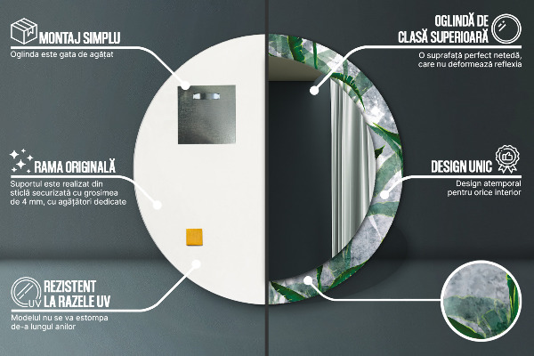 Espejo redondo marco con estampado decorativo Hojas tropicales