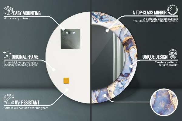 Espejo redondo marco con estampado decorativo Arte líquido abstracto