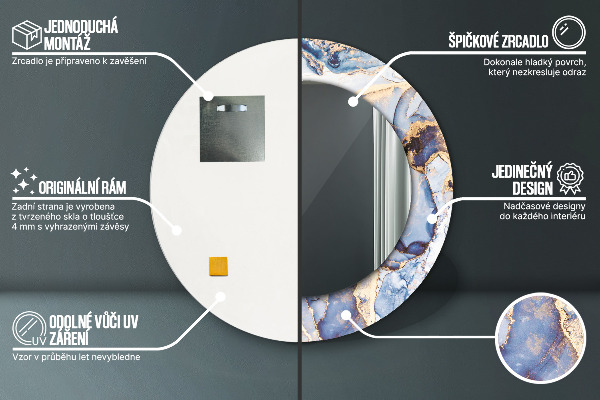 Espejo redondo marco con estampado decorativo Arte líquido abstracto