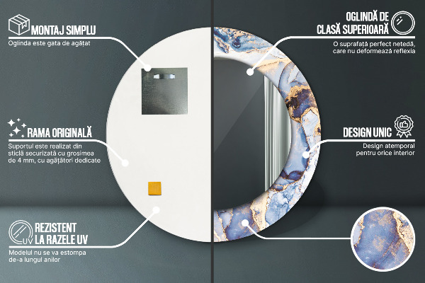 Espejo redondo marco con estampado decorativo Arte líquido abstracto