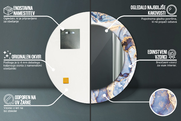 Espejo redondo marco con estampado decorativo Arte líquido abstracto