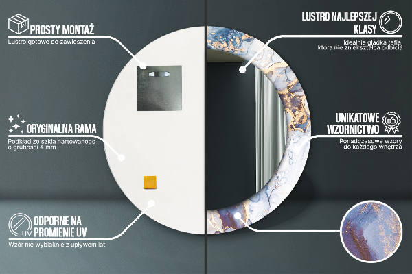 Espejo redondo marco con estampado decorativo Arte líquido abstracto