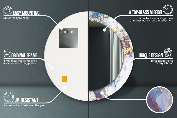 Espejo redondo marco con estampado decorativo Arte líquido abstracto