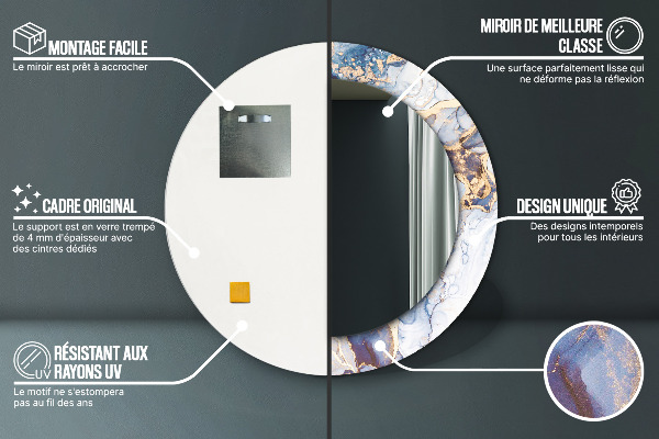 Espejo redondo marco con estampado decorativo Arte líquido abstracto