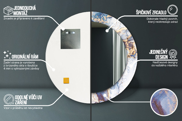 Espejo redondo marco con estampado decorativo Arte líquido abstracto