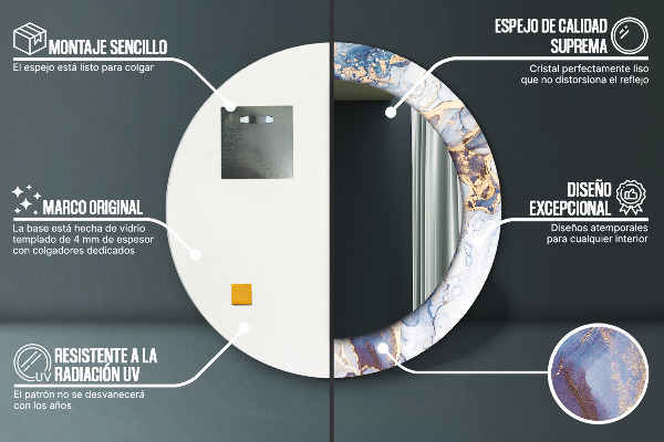 Espejo redondo marco con estampado decorativo Arte líquido abstracto